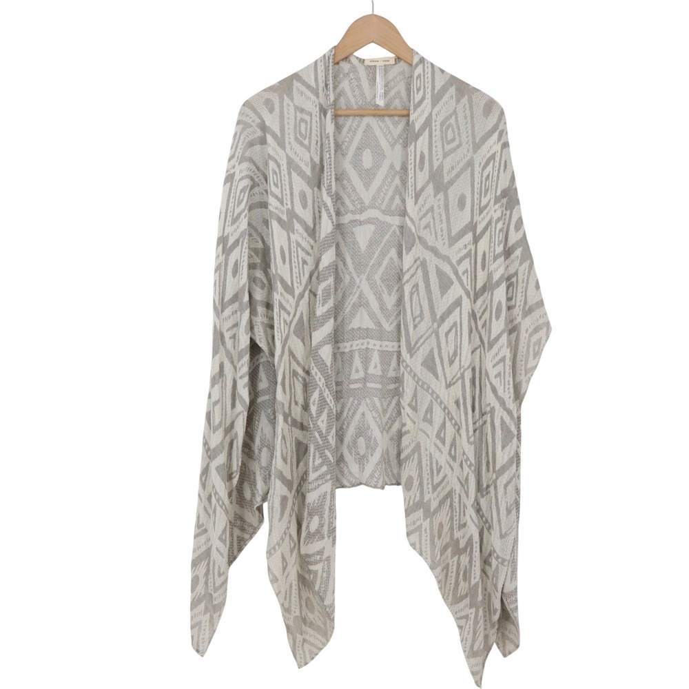 Silence + Noise Kimono Womens OS Geometric Tribal Draped Grey Cream Good